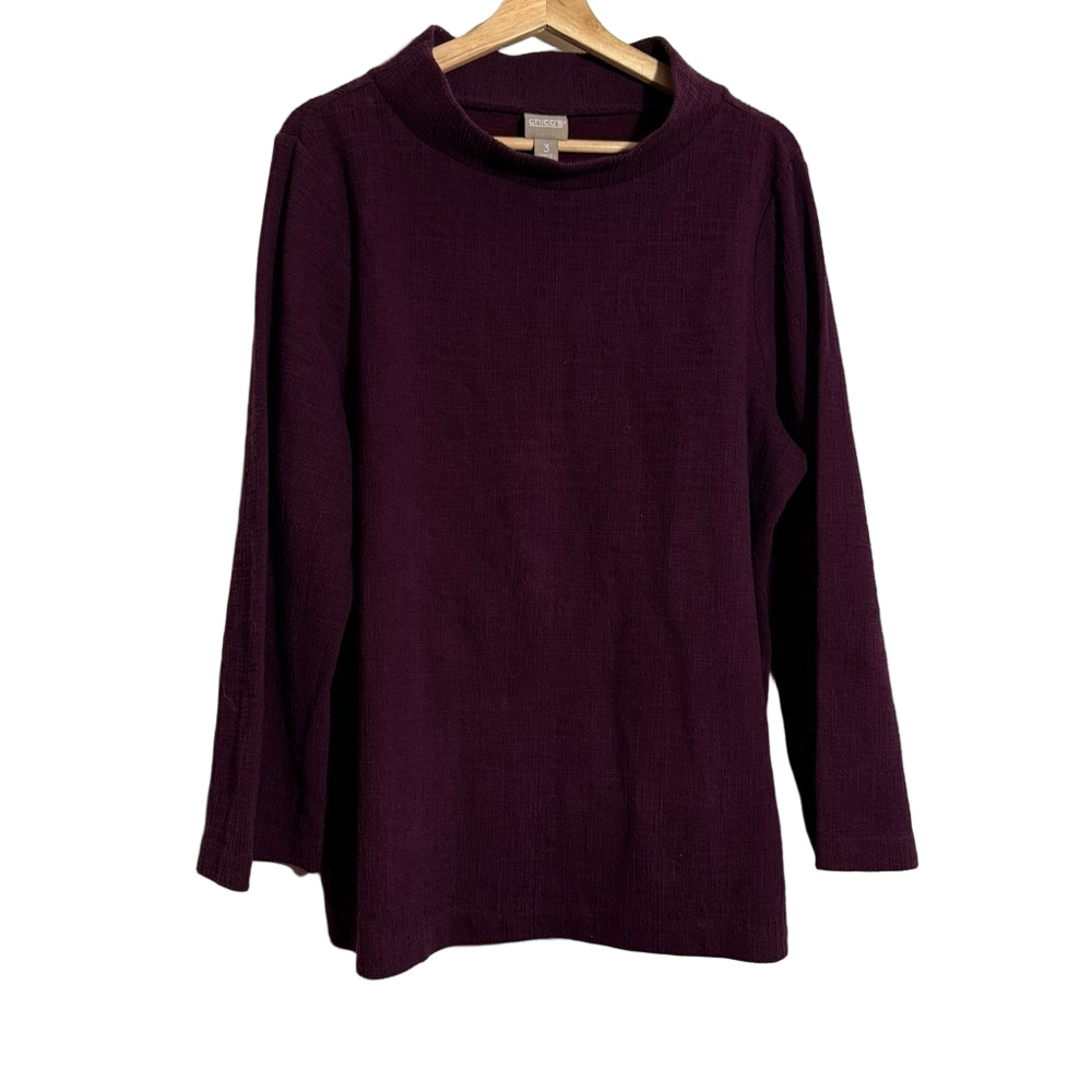 Chicos women’s purple cowl neck long sleeves oversized pullover top size 3